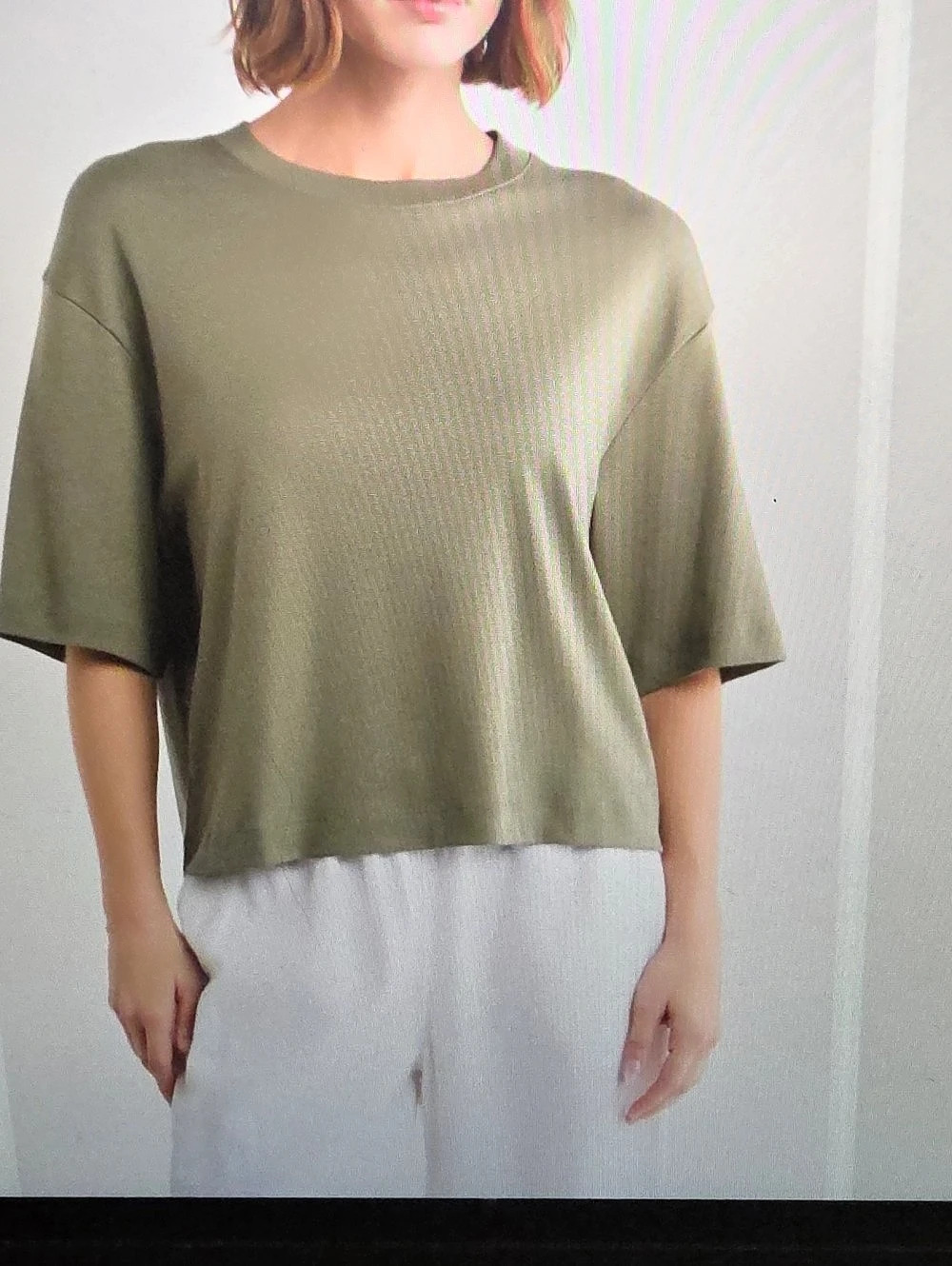 Vince Ribbed Mock-Neck Short-Sleeve Top Green XS